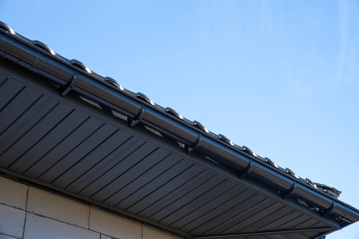 Metal soffit and gutters along a home's roofline