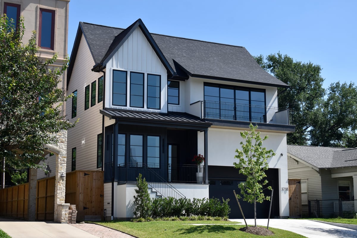 Affluent Houston neighborhood of modern single-family homes with siding exteriors