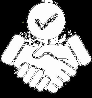 Two hands shaking with a checkmark symbol above, representing agreement, approval, or successful partnership