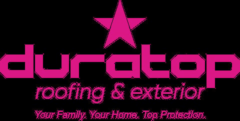 Duratop Roofing and Exterior logo with pink star and tagline Your Family. Your Home. Top Protection.
