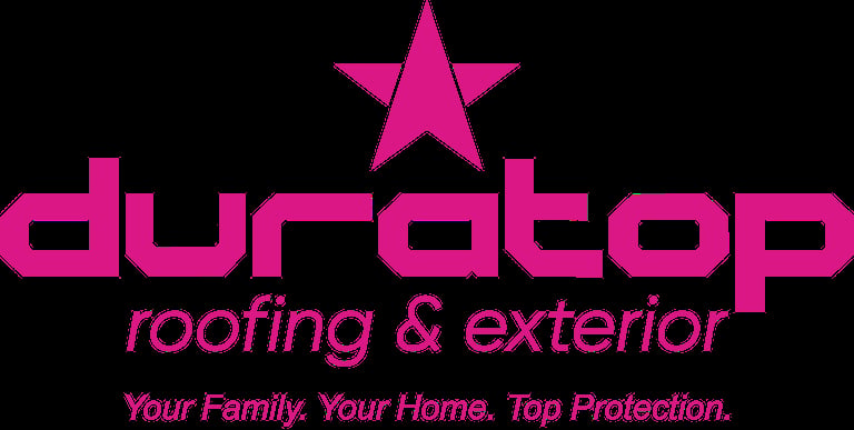Duratop Roofing and Exterior logo with pink star and tagline Your Family. Your Home. Top Protection.