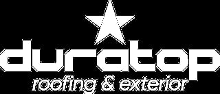 Duratop Roofing and Exterior logo with white text and star on black background